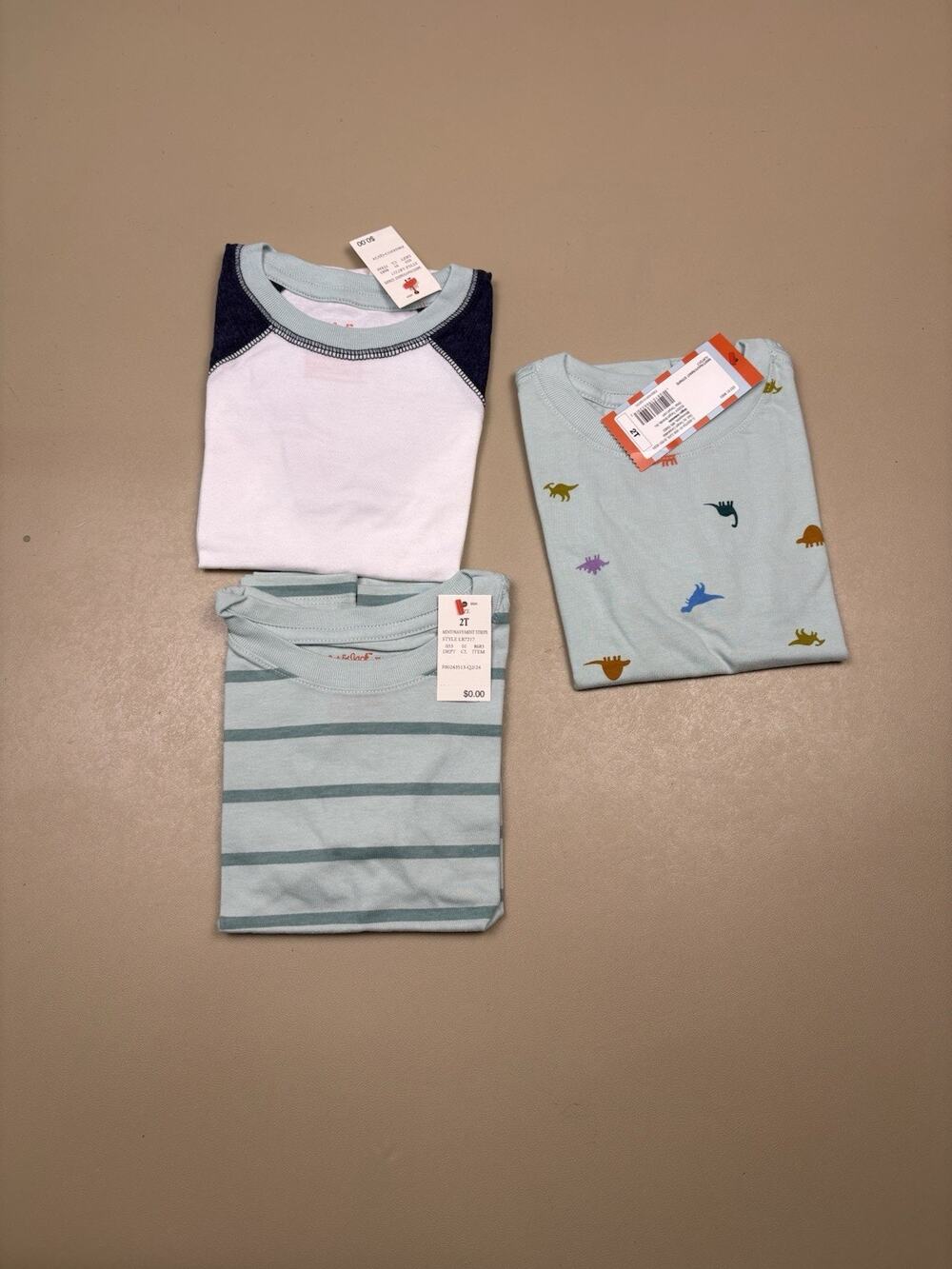 Cat & Jack Toddler Boys T Shirt Lot 2T Dinosaur Striped Raglan NWT 3PC